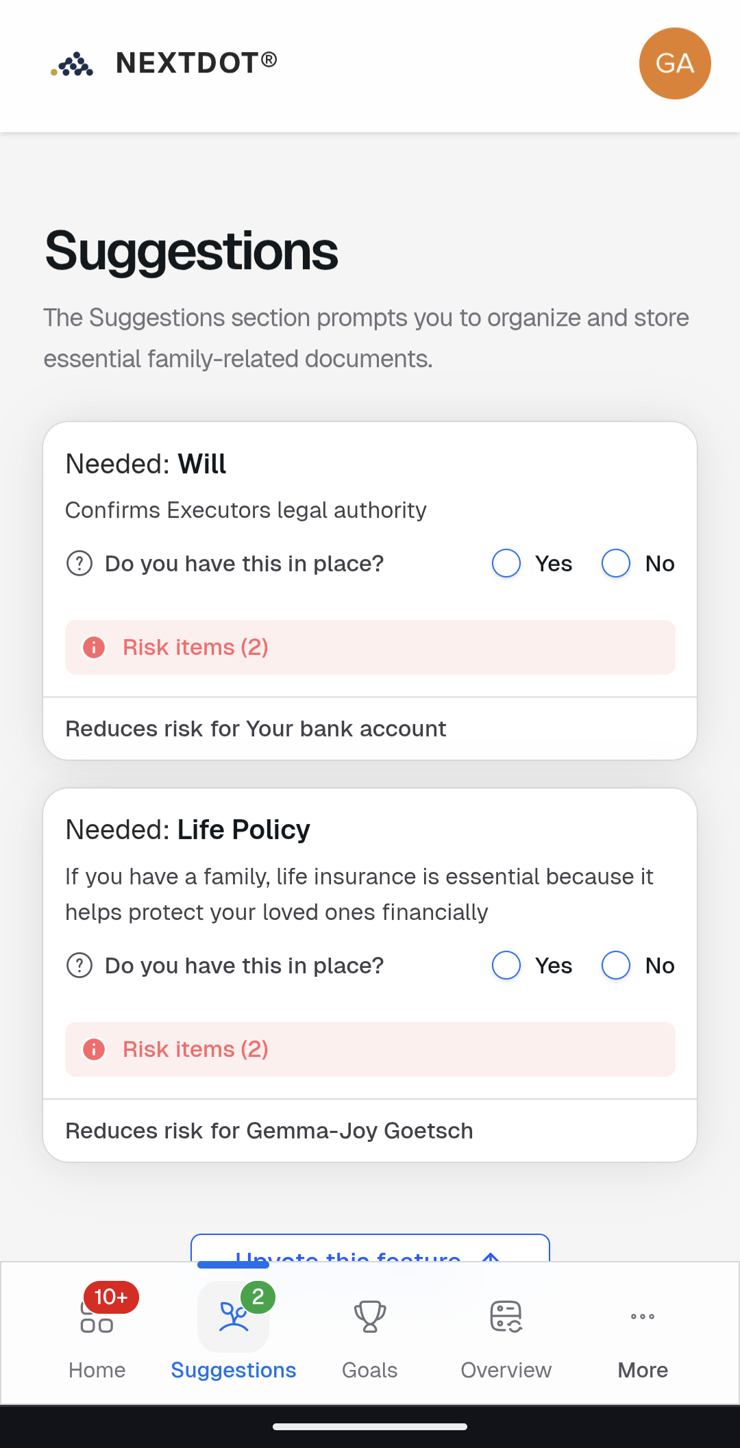 NextDot Suggestions Dashboard